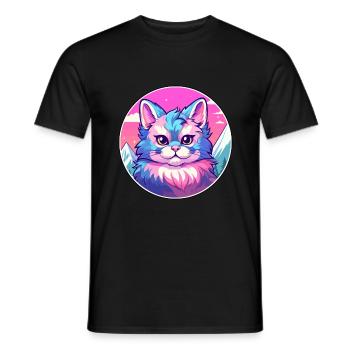 Ussuri chat coloré dessin animé aquarelle illustratio - T-shirt homme - noir - Devant - AI Model Male 178 light (178cm)