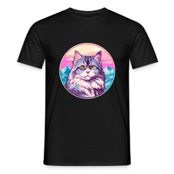 Chat sibérien coloré dessin animé aquarelle Illustrat - T-shirt homme - noir - Devant - AI Model Male 178 light (178cm)