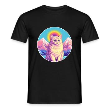 Chat droit écossais coloré dessin animé aquarelle - T-shirt homme - noir - Devant - AI Model Male 178 light (178cm)