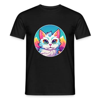 Illustration aquarelle de dessin animé coloré de chat thaïlandais - T-shirt homme - noir - Devant - AI Model Male 178 light (178cm)