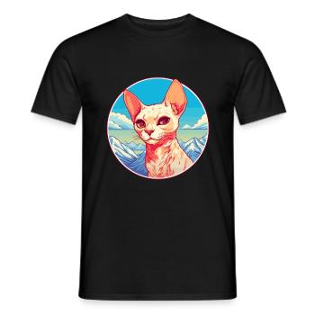 Red Devon Rex Cat Colorful Cartoon Watercolor Illu - Men's T-Shirt - black - Front - AI Model Male 178 light (178cm)