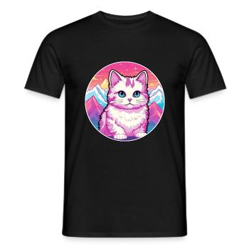 Munchkin Katze bunte Karikatur Aquarell illustriert - Männer T-Shirt - Schwarz - Vorne - AI Model Male 178 light (178cm)
