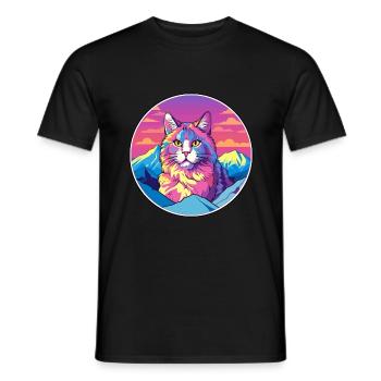 Selkirk Rex Katze Bunte Karikatur Aquarell Illust - Männer T-Shirt - Schwarz - Vorne - AI Model Male 178 light (178cm)