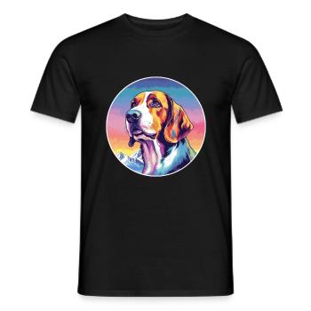 Polish Hound Dog Breed Cartoon Kawaii Watercolor - Men's T-Shirt - black - Front - AI Model Male 178 light (178cm)