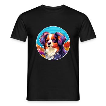 Papillon chien race dessin animé kawaii aquarelle - T-shirt homme - noir - Devant - AI Model Male 178 light (178cm)