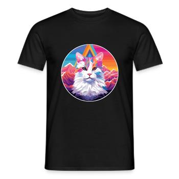 Turc Van Cat Coloré Dessin Animé Aquarelle Illust - T-shirt homme - noir - Devant - AI Model Male 178 light (178cm)