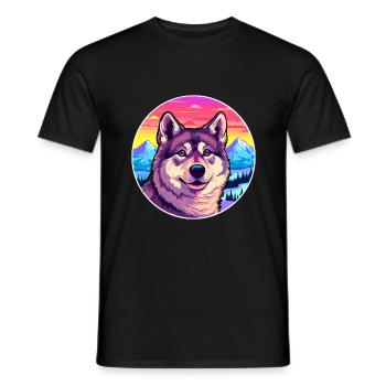 Chien d’élan suédois race de chien Cartoon Kawaii Watercol - T-shirt homme - noir - Devant - AI Model Male 178 light (178cm)