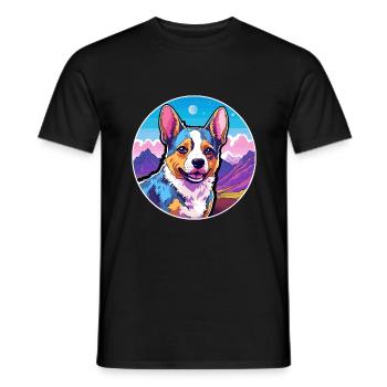 Texas Heeler Dog Breed Cartoon Kawaii Watercolor - Men's T-Shirt - black - Front - AI Model Male 178 light (178cm)