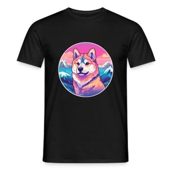 Shikoku Dog Breed Cartoon Kawaii Watercolor - Men's T-Shirt - black - Front - AI Model Male 178 light (178cm)