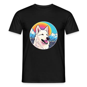 Chien de berger blanc race Cartoon Kawaii aquarelle - T-shirt homme - noir - Devant - AI Model Male 178 light (178cm)