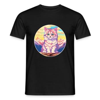 American Curl Cat Colorful Cartoon Watercolor Illu - Men's T-Shirt - black - Front - AI Model Male 178 light (178cm)