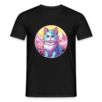 Américain Bobtail chat coloré dessin animé aquarelle I - T-shirt homme - noir - Devant - AI Model Male 178 light (178cm)