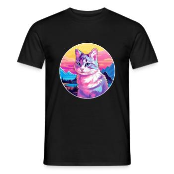 Chat polydactyle américain coloré dessin animé Watercolo - T-shirt homme - noir - Devant - AI Model Male 178 light (178cm)