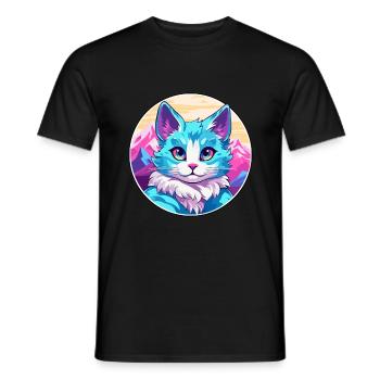 Arabian Mau Cat Colorful Cartoon Watercolor Illust - Men's T-Shirt - black - Front - AI Model Male 178 light (178cm)