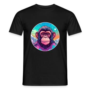 Chimpanzé aquarelle dessin animé kawaii animal de compagnie Co - T-shirt homme - noir - Devant - AI Model Male 178 light (178cm)