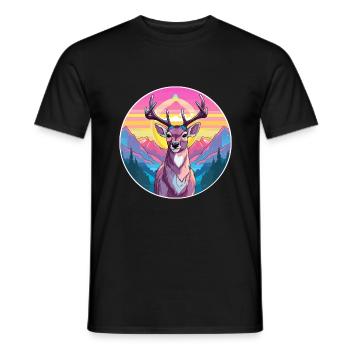 Hirsch Aquarell Karikatur Kawaii Haustier Tier Bunt - Männer T-Shirt - Schwarz - Vorne - AI Model Male 178 light (178cm)