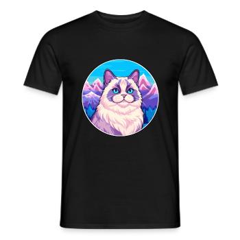 Birman Cat Colorful Cartoon Watercolor Illustratio - Men's T-Shirt - black - Front - AI Model Male 178 light (178cm)