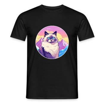 Birman Sacré Chat Coloré Dessin Animé Aquarelle Illu - T-shirt homme - noir - Devant - AI Model Male 178 light (178cm)