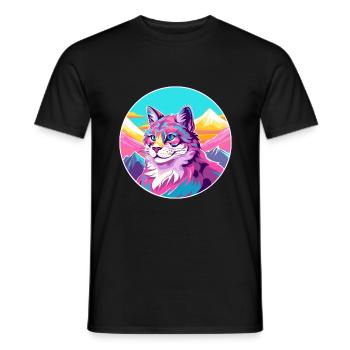 Katze Aquarell Karikatur Kawaii Haustier Tier Bunt - Männer T-Shirt - Schwarz - Vorne - AI Model Male 178 light (178cm)