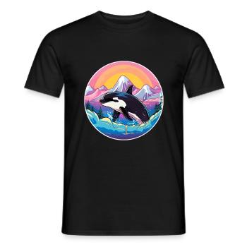 Orca Aquarell Karikatur Kawaii Haustier Tier Bunt - Männer T-Shirt - Schwarz - Vorne - AI Model Male 178 light (178cm)