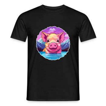 Cochon Aquarelle Dessin Animé Kawaii Animal De Compagnie Coloré - T-shirt homme - noir - Devant - AI Model Male 178 light (178cm)