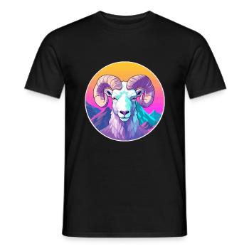 Ram Watercolor Cartoon Kawaii Pet Animal Colorful - Men's T-Shirt - black - Front - AI Model Male 178 light (178cm)