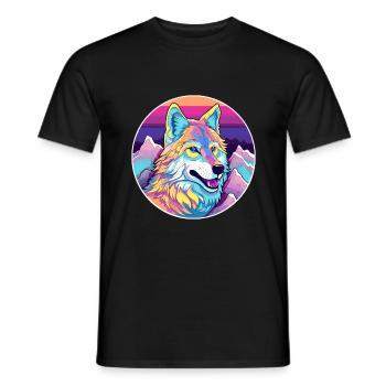 Wolf Watercolor Cartoon Kawaii Pet Animal Colorful - Men's T-Shirt - black - Front - AI Model Male 178 light (178cm)