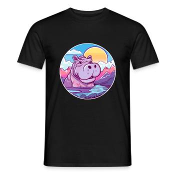 Hippopotame Aquarelle Dessin Animé Kawaii Animal Animal Colorfu - T-shirt homme - noir - Devant - AI Model Male 178 light (178cm)
