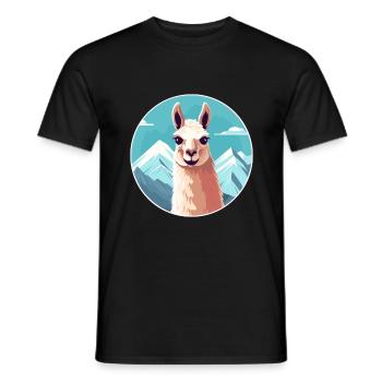 Llama Watercolor Cartoon Kawaii Pet Animal Colorfu - Men's T-Shirt - black - Front - AI Model Male 178 light (178cm)