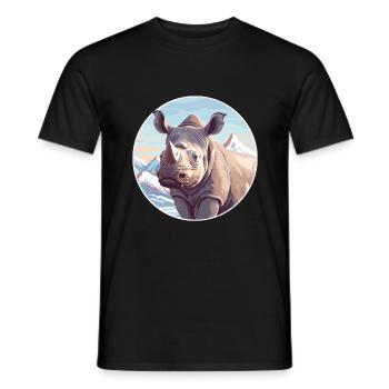 Rhino Watercolor Cartoon Kawaii Pet Animal Colorfu - Men's T-Shirt - black - Front - AI Model Male 178 light (178cm)