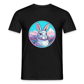 Rabbit Watercolor Cartoon Kawaii Pet Animal Colorf - Men's T-Shirt - black - Front - AI Model Male 178 light (178cm)