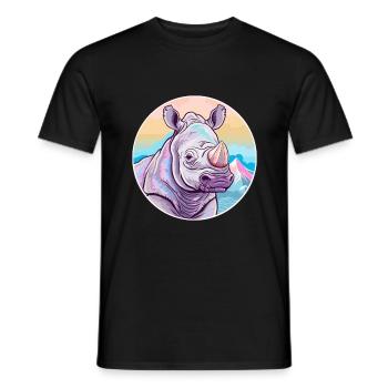 Rhino Watercolor Cartoon Kawaii Pet Animal Colorfu - Men's T-Shirt - black - Front - AI Model Male 178 light (178cm)
