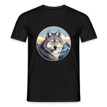 Wolf Watercolor Cartoon Kawaii Pet Animal Colorful - Men's T-Shirt - black - Front - AI Model Male 178 light (178cm)