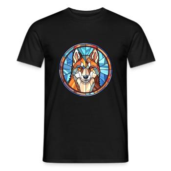 Alaskan Husky Dog Breed Stained Glass Colorful Wat - Men's T-Shirt - black - Front - AI Model Male 178 light (178cm)