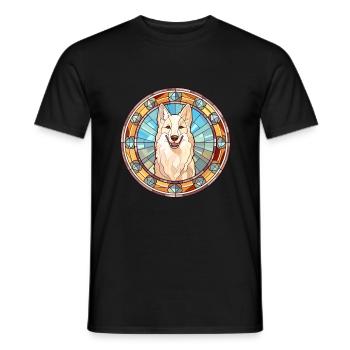 Berger Blanc Suisse Hunderasse Buntglas Colorf - Männer T-Shirt - Schwarz - Vorne - AI Model Male 178 light (178cm)