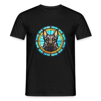 Schwarzer norwegischer Elchhund Hunderasse Buntglas C - Männer T-Shirt - Schwarz - Vorne - AI Model Male 178 light (178cm)