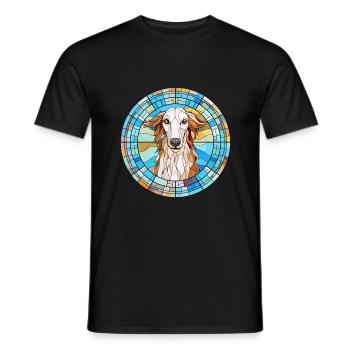 Barzoï chien race vitrail aquarelle colorée - T-shirt homme - noir - Devant - AI Model Male 178 light (178cm)
