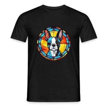 Boston Terrier chien race vitrail coloré Wa - T-shirt homme - noir - Devant - AI Model Male 178 light (178cm)