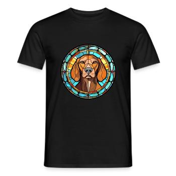 Cao de Seo Miguel Hunderasse Buntglas Bunt - Männer T-Shirt - Schwarz - Vorne - AI Model Male 178 light (178cm)