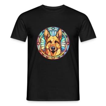 German Shepherd Dog Breed Stained Glass Colorful W - Men's T-Shirt - black - Front - AI Model Male 178 light (178cm)