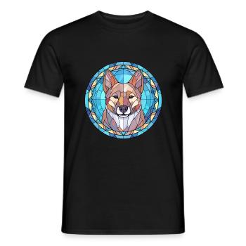 Hokkaido chien race vitrail coloré Watercol - T-shirt homme - noir - Devant - AI Model Male 178 light (178cm)