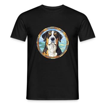 Grand Bouvier suisse race vitrail Col - T-shirt homme - noir - Devant - AI Model Male 178 light (178cm)
