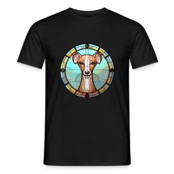 Lévrier italien chien race vitrail coloré - T-shirt homme - noir - Devant - AI Model Male 178 light (178cm)