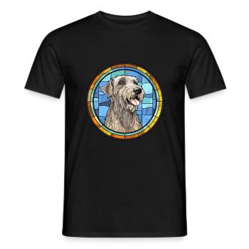 Irish Wolfhound chien race vitrail coloré W - T-shirt homme - noir - Devant - AI Model Male 178 light (178cm)