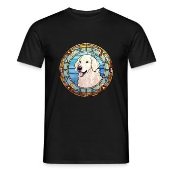 Kuvasz chien race vitrail aquarelle colorée - T-shirt homme - noir - Devant - AI Model Male 178 light (178cm)
