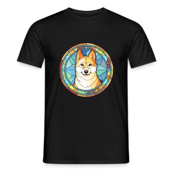 Korean Jindo Dog Breed Stained Glass Colorful Wate - Men's T-Shirt - black - Front - AI Model Male 178 light (178cm)