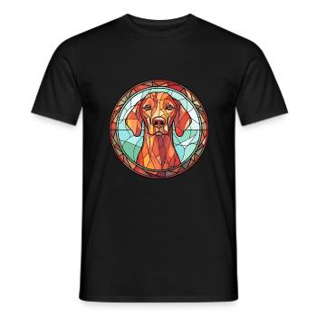 Hongrois Vizsla chien race vitrail coloré - T-shirt homme - noir - Devant - AI Model Male 178 light (178cm)