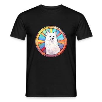 Spitz japonais chien race vitrail coloré Wa - T-shirt homme - noir - Devant - AI Model Male 178 light (178cm)