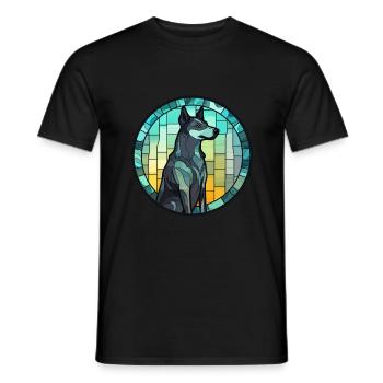 Karelo finlandais Laika chien race vitrail couleur - T-shirt homme - noir - Devant - AI Model Male 178 light (178cm)
