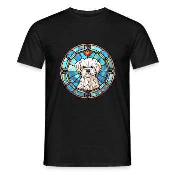 Chien maltais race vitrail coloré Watercolo - T-shirt homme - noir - Devant - AI Model Male 178 light (178cm)